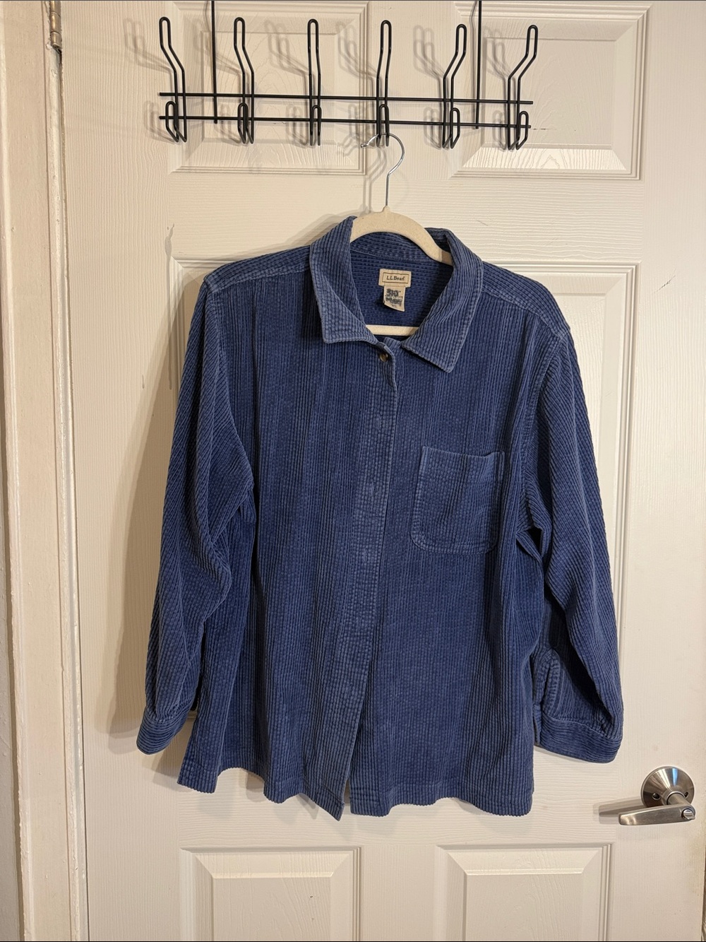 L.L. Bean Large Petite Blue Corduroy Button-Down Shirt Jacket